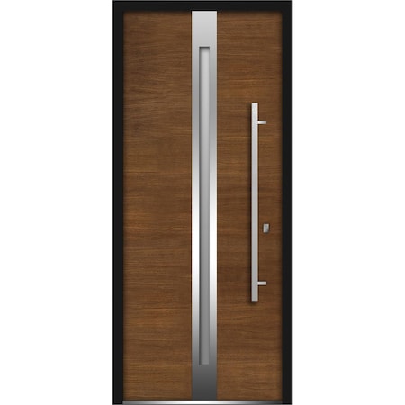 Vdomdoors Front Exterior Prehung Glass Steel Door 36x80 " Deux 1744 Natural OakStainless Inserts Modern Veneer DEUX1744ED-OAK-36-LH